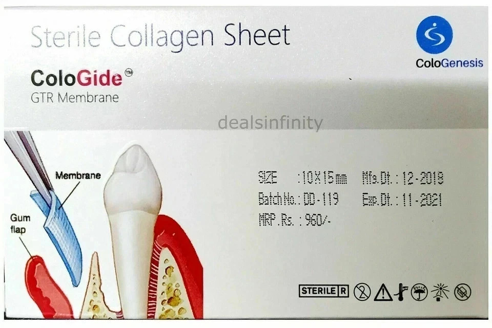 3 X NEW COLO GIDE STERILE COLLAGEN SHEET GTR MEMBRANE 10 x 15mm