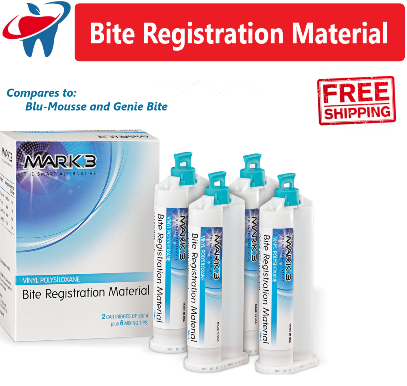 Dental Bite Registration Material REGULAR SET, FAST Set, 4/Bx, Made in USA MARK3