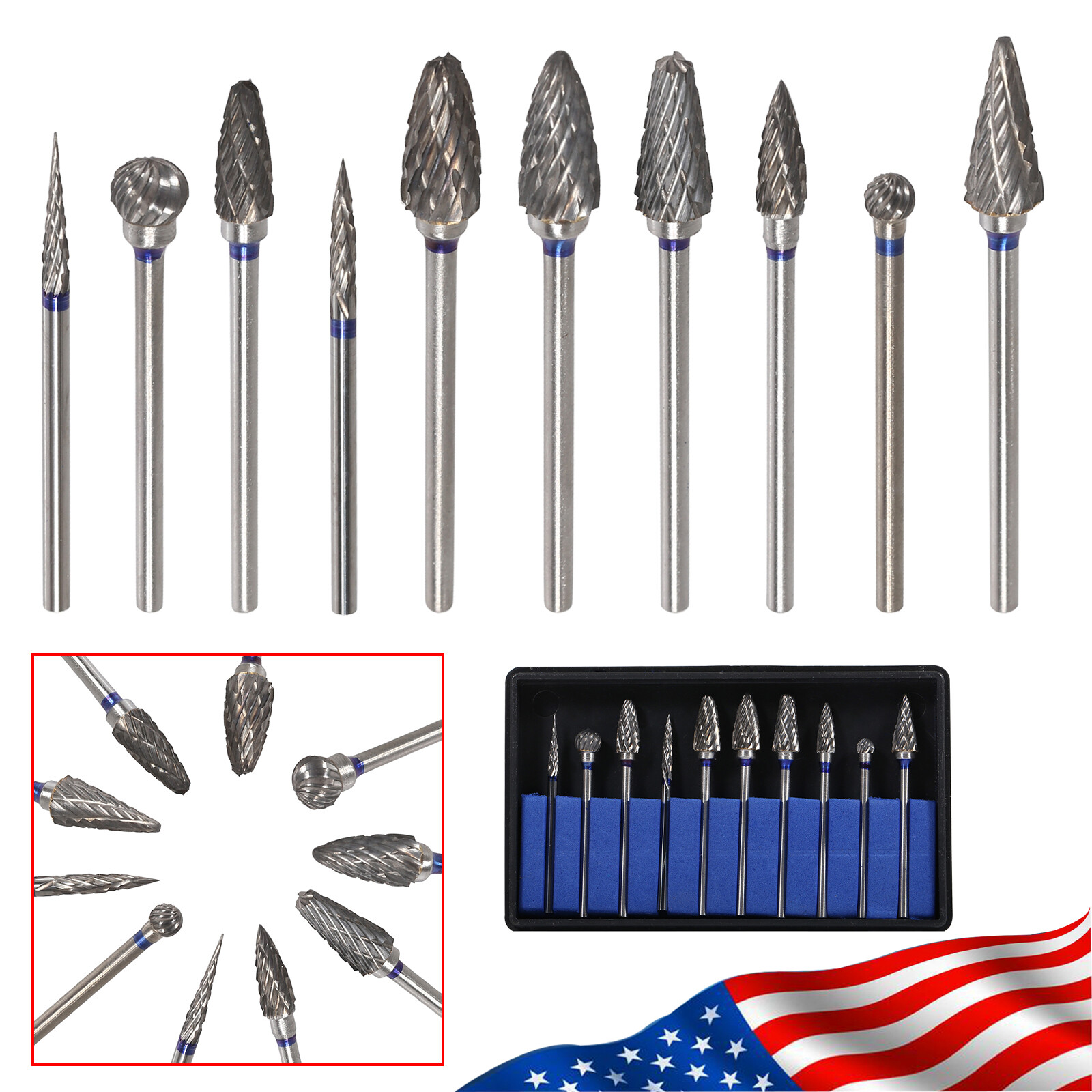 10pcs Dental Lab Tungsten Carbide Steel Burs 2.35mm Polishing Tooth Drill Mix