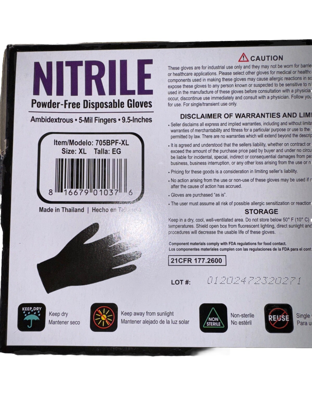 Global Glove 705BPF Black Nitrile PF Rough Finish 9.5” Size: XL (100 CT)