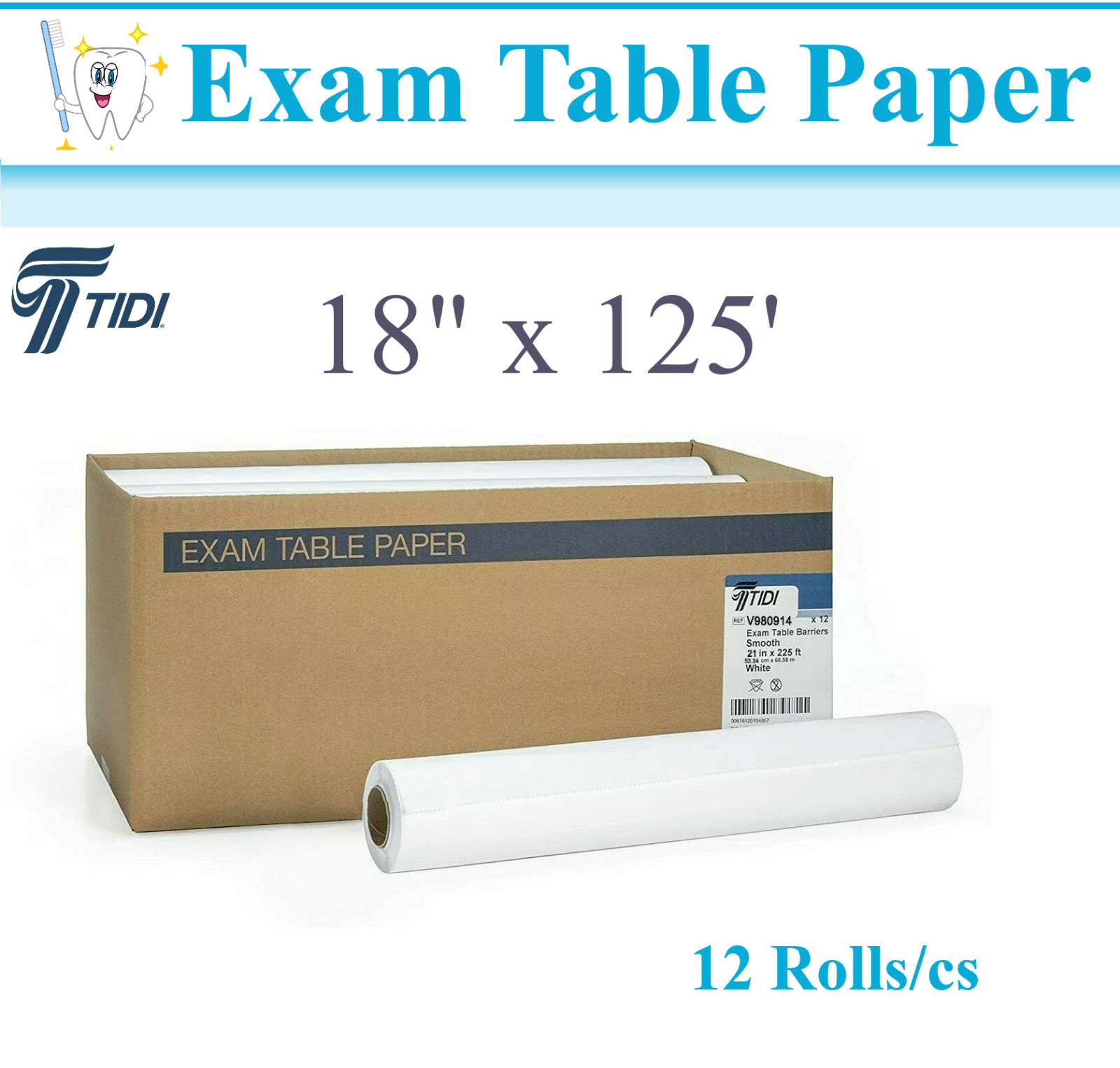 TIDI Novaplus Barrier Exam Table Papers, White, Crepe Paper, 18″ x 125′, 12/cs