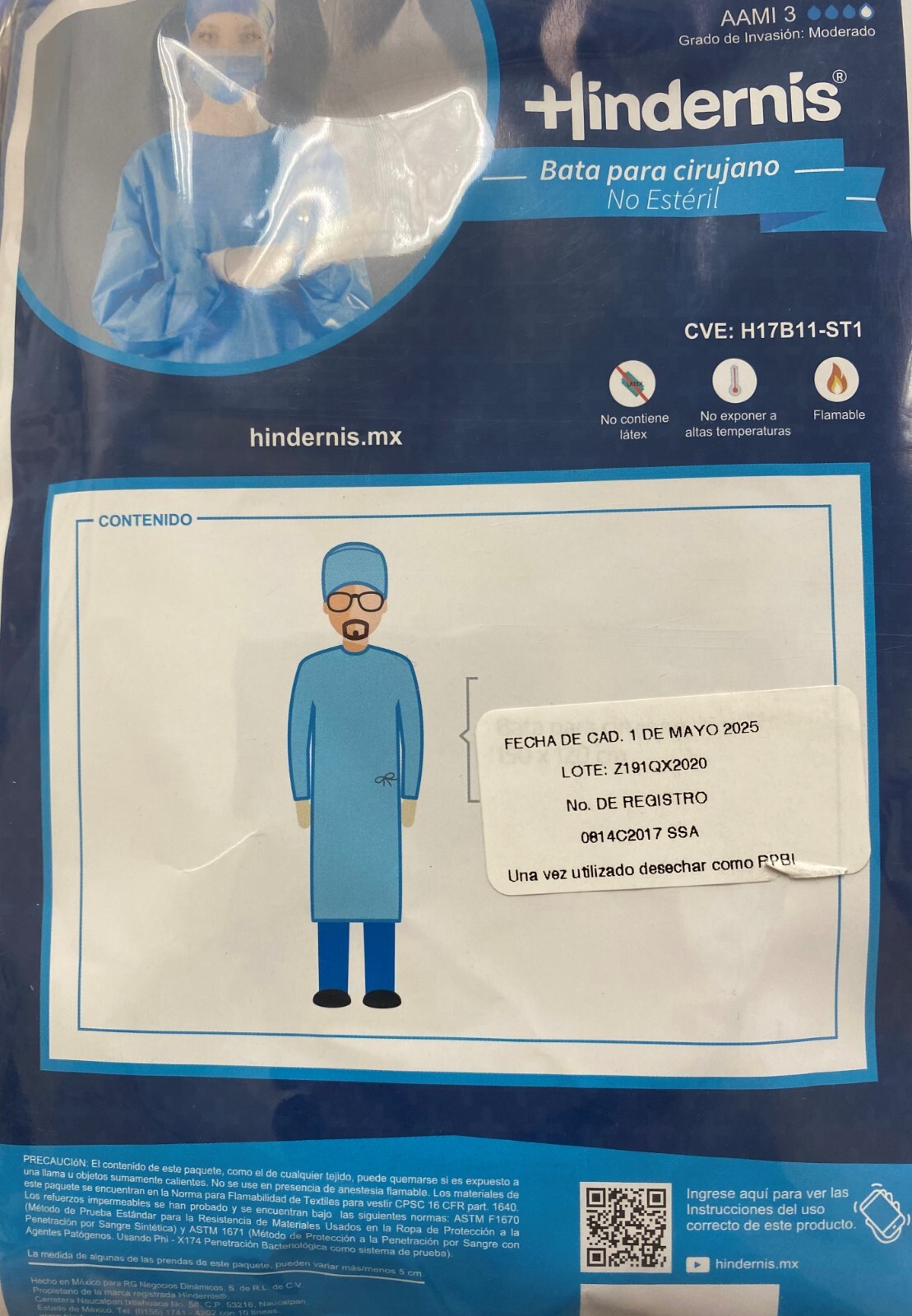 Hindernis Level 3 AAMI3 Isolation Surgical Gown Blue Universal One Size Fits All