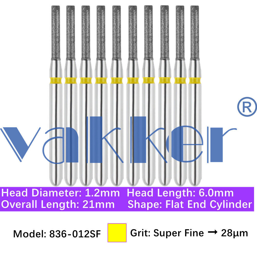 10pc Vakker Dental FG Diamond Burs Flat/Round End Cylinder Polishing Bur 835 838