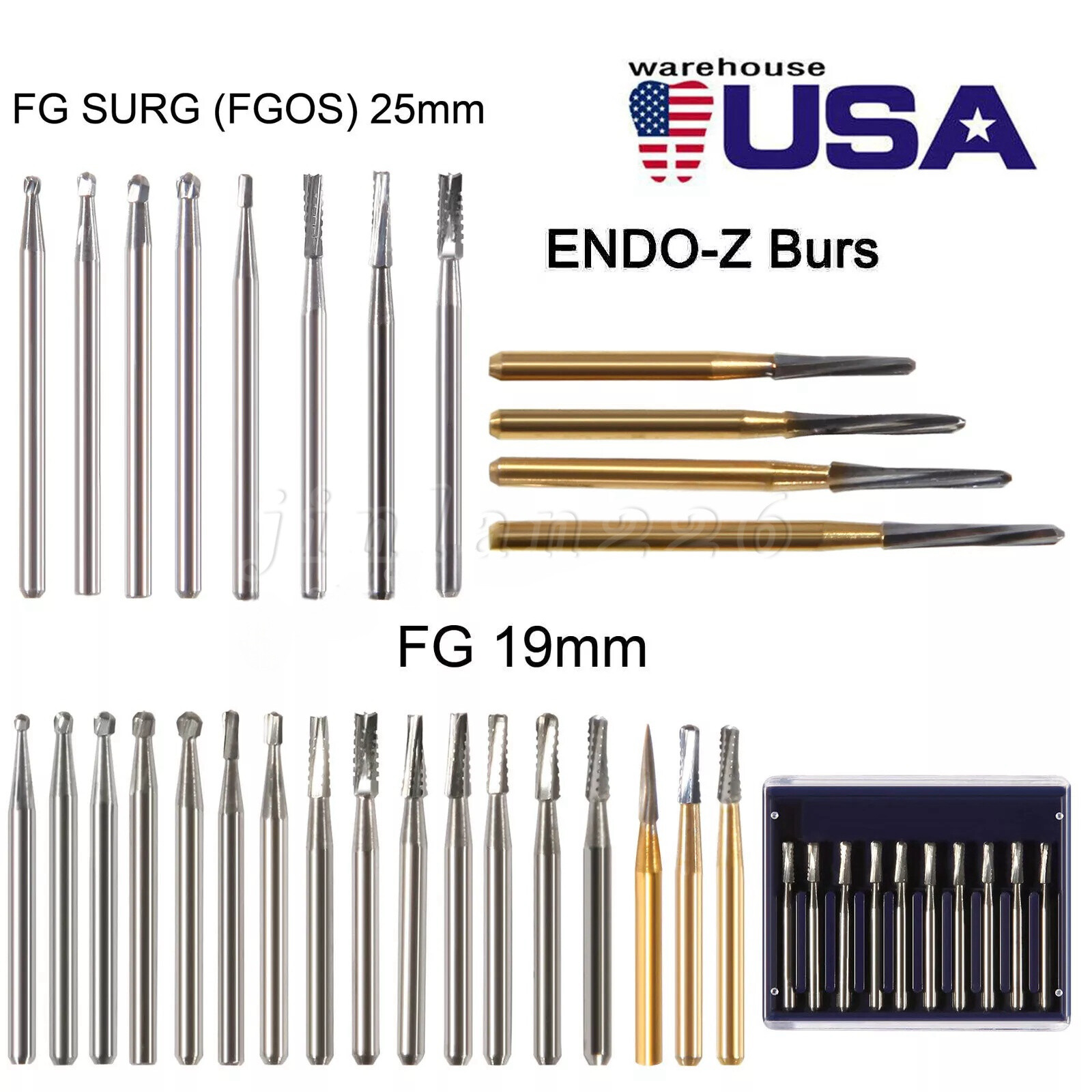 Dental Carbide Burs Friction Grip Pear Round FG 19mm FG SURG 25mm Surgical