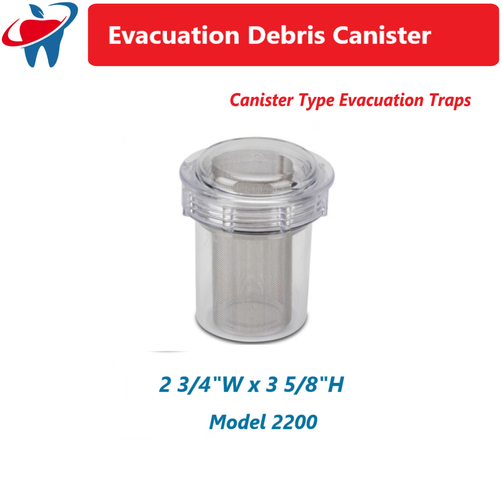 Dental Disposable Evacuation Traps Canister Type With Mesh #2200 2300 2350 2400