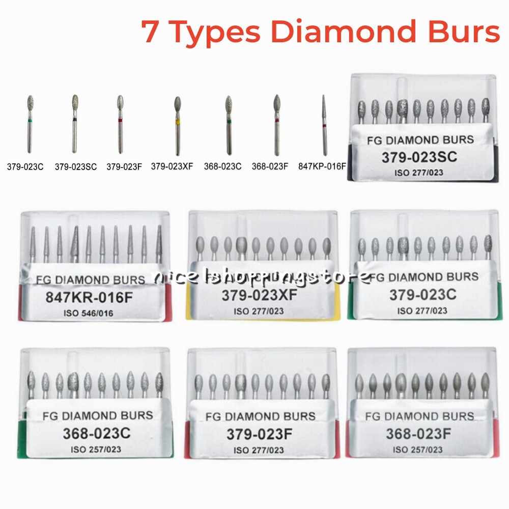 10 Pcs/Box Dental Diamond Burs High Speed Egg Taper Conical End Fine Grit Drills