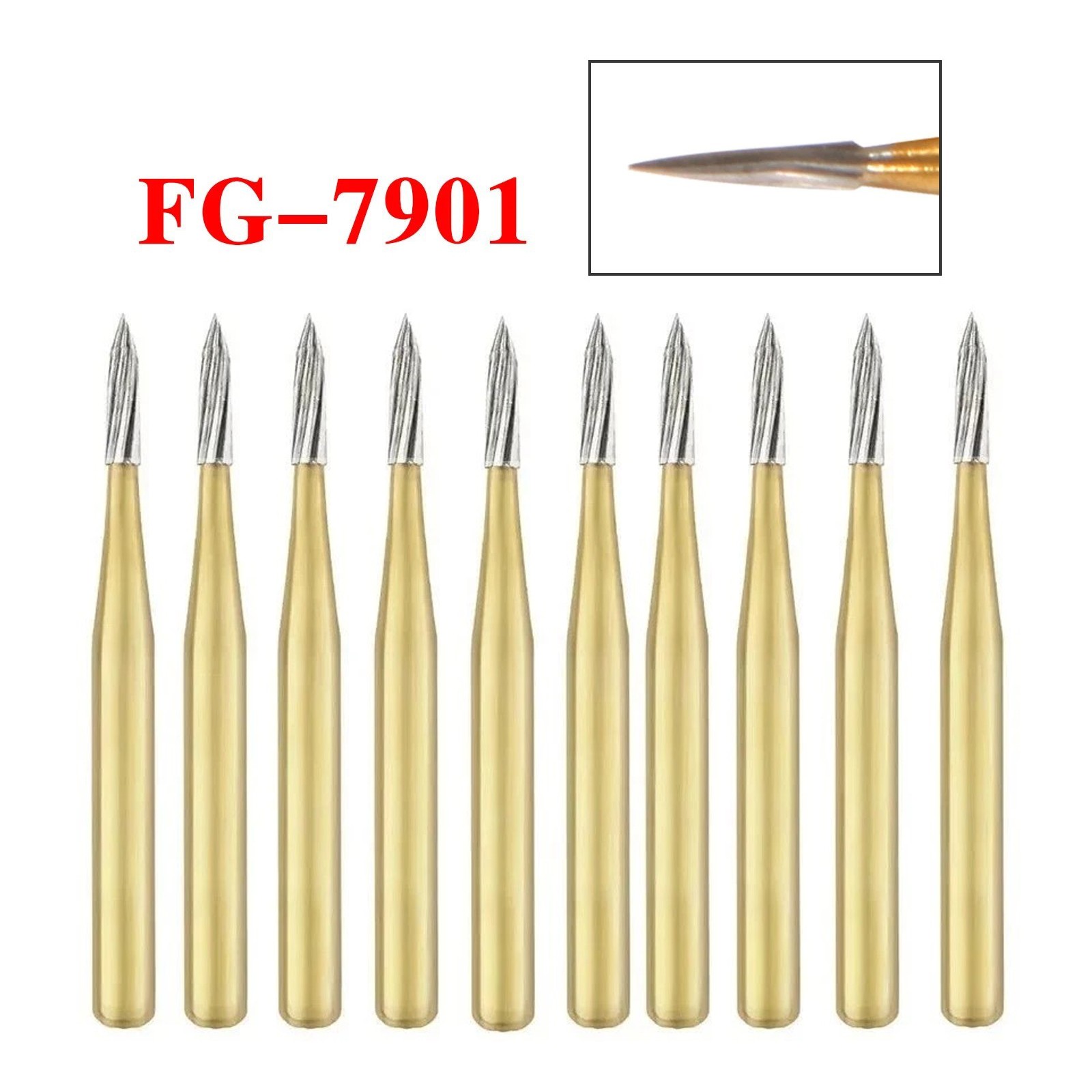 Dental Tungsten Carbide Gold Burs Trimming & Finishing & Polishing Flame FG7901