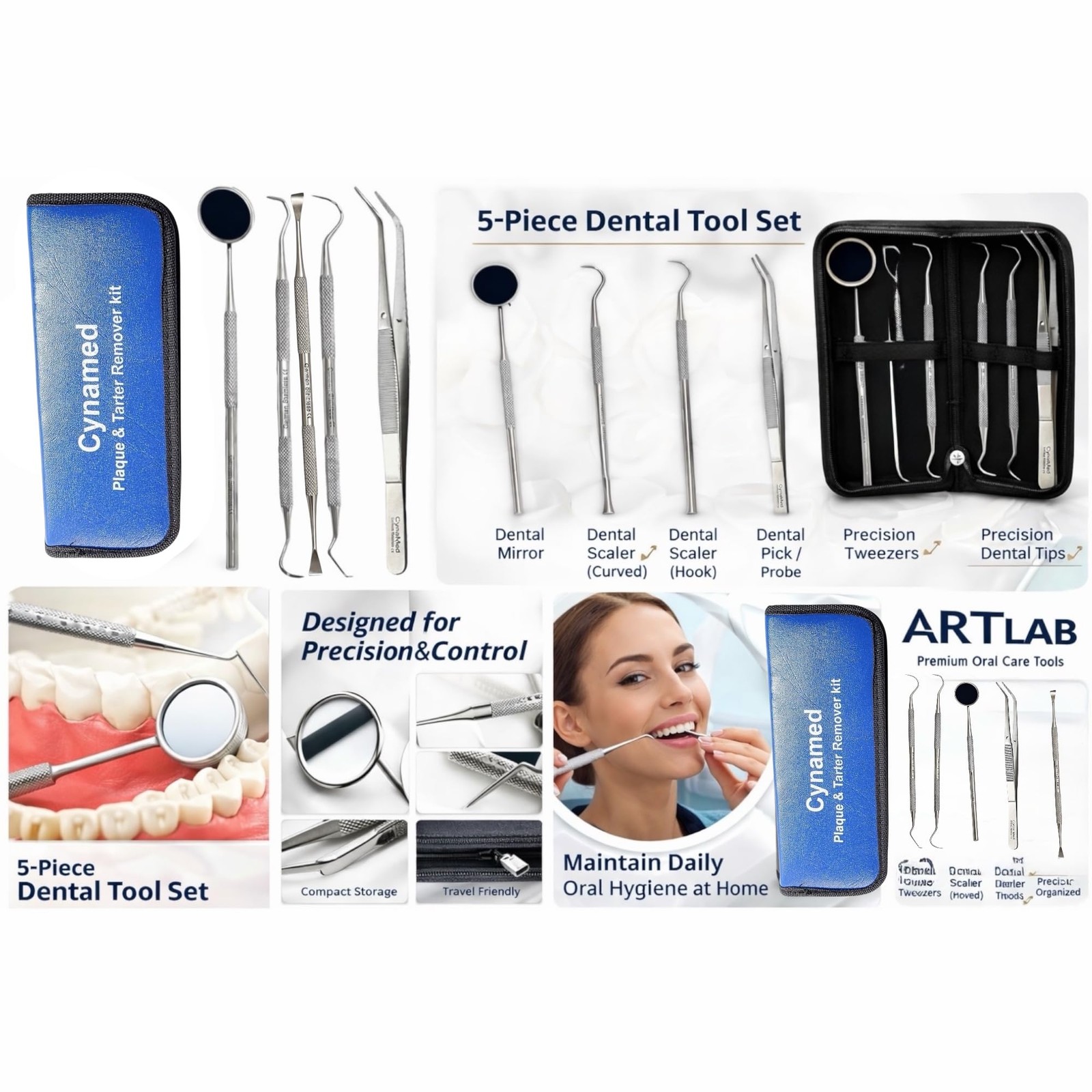 Dental Hygiene set of 5-Stainless Steel Tarter Scraper/Scaling Remover,…