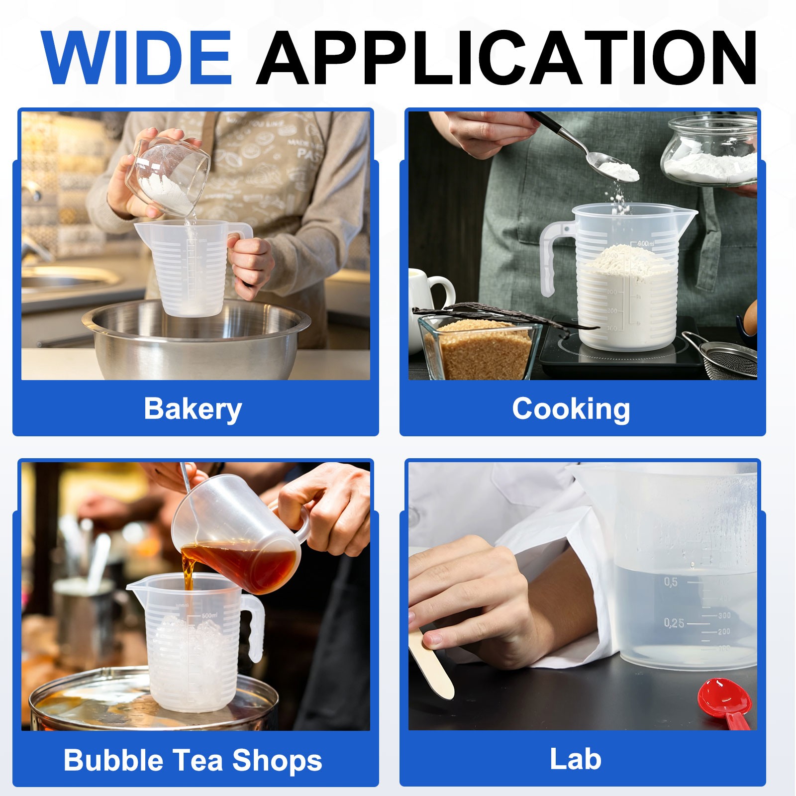2 Pcs 2000ml PP Double-Sided Scale Graduated Beaker with Handle and Lid