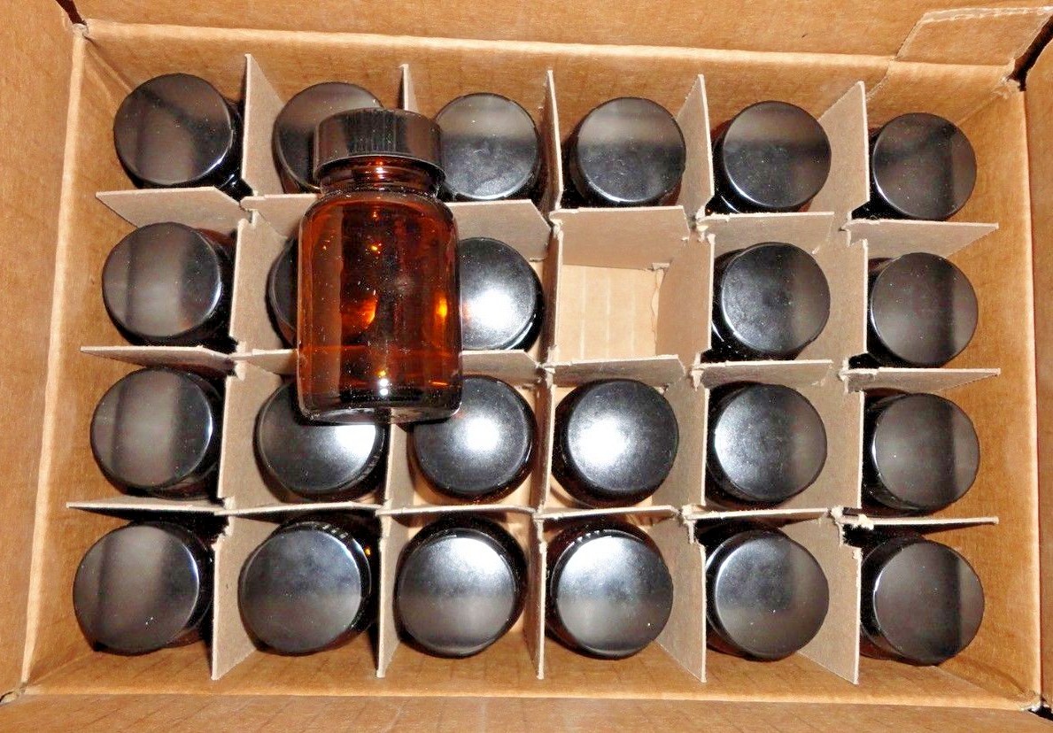 24 VWR Qorpak 16180-681 Amber Wide-Mouth Packer Bottle 30cc Bottle w/ Cap