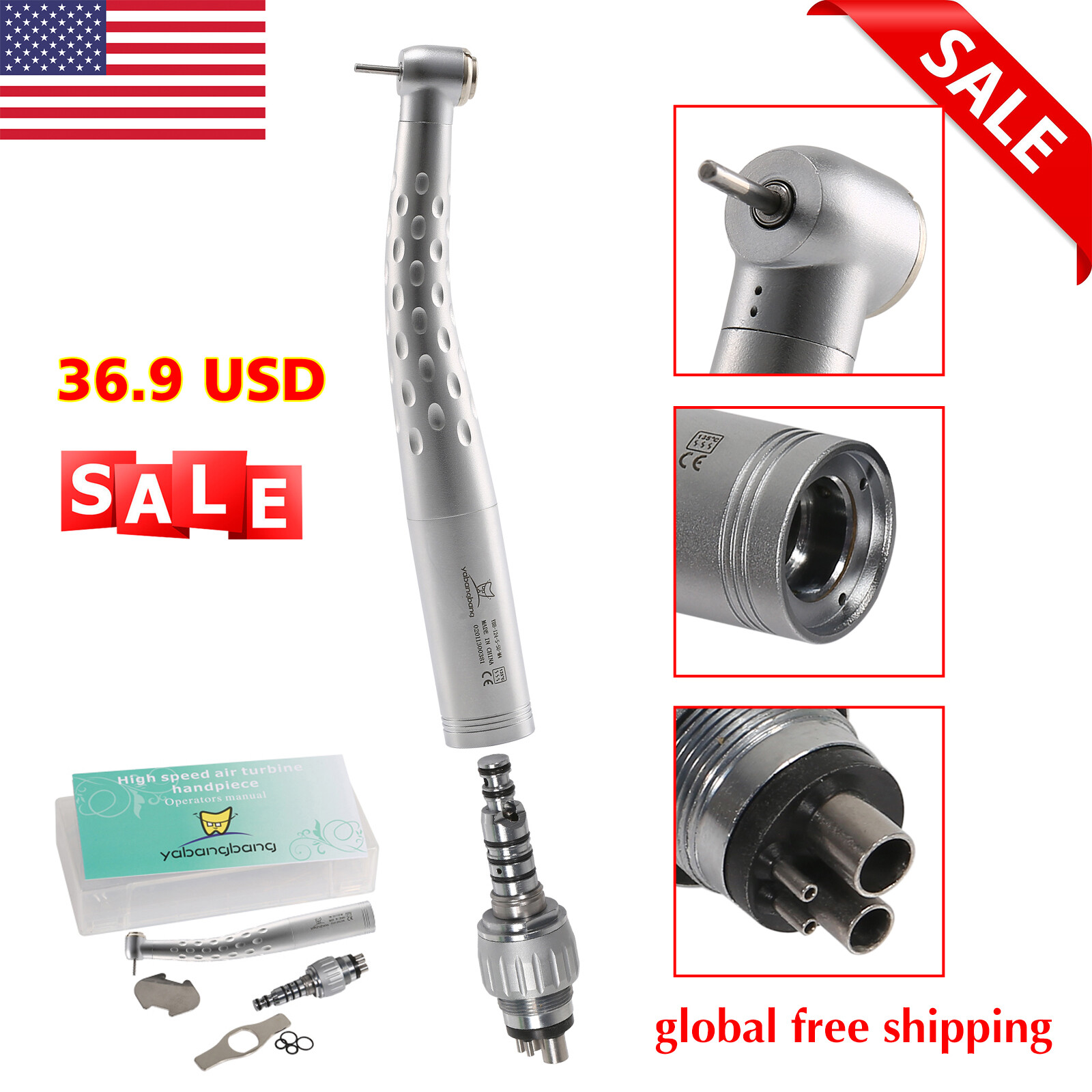 Dental High Speed Handpiece with 4 Hole Swivel Quick Coupler Yabangbang GB4