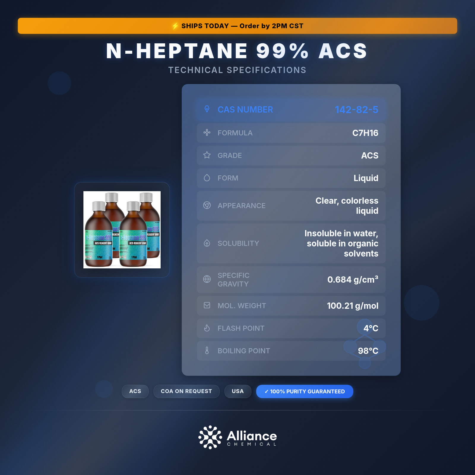 n-Heptane 99% ACS – 4 Pints