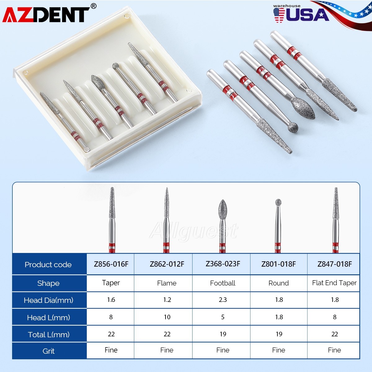 Kit de Fresas de Diamante Dentales Alta Velocidad FG 1.6mm para Cortar Zirconio