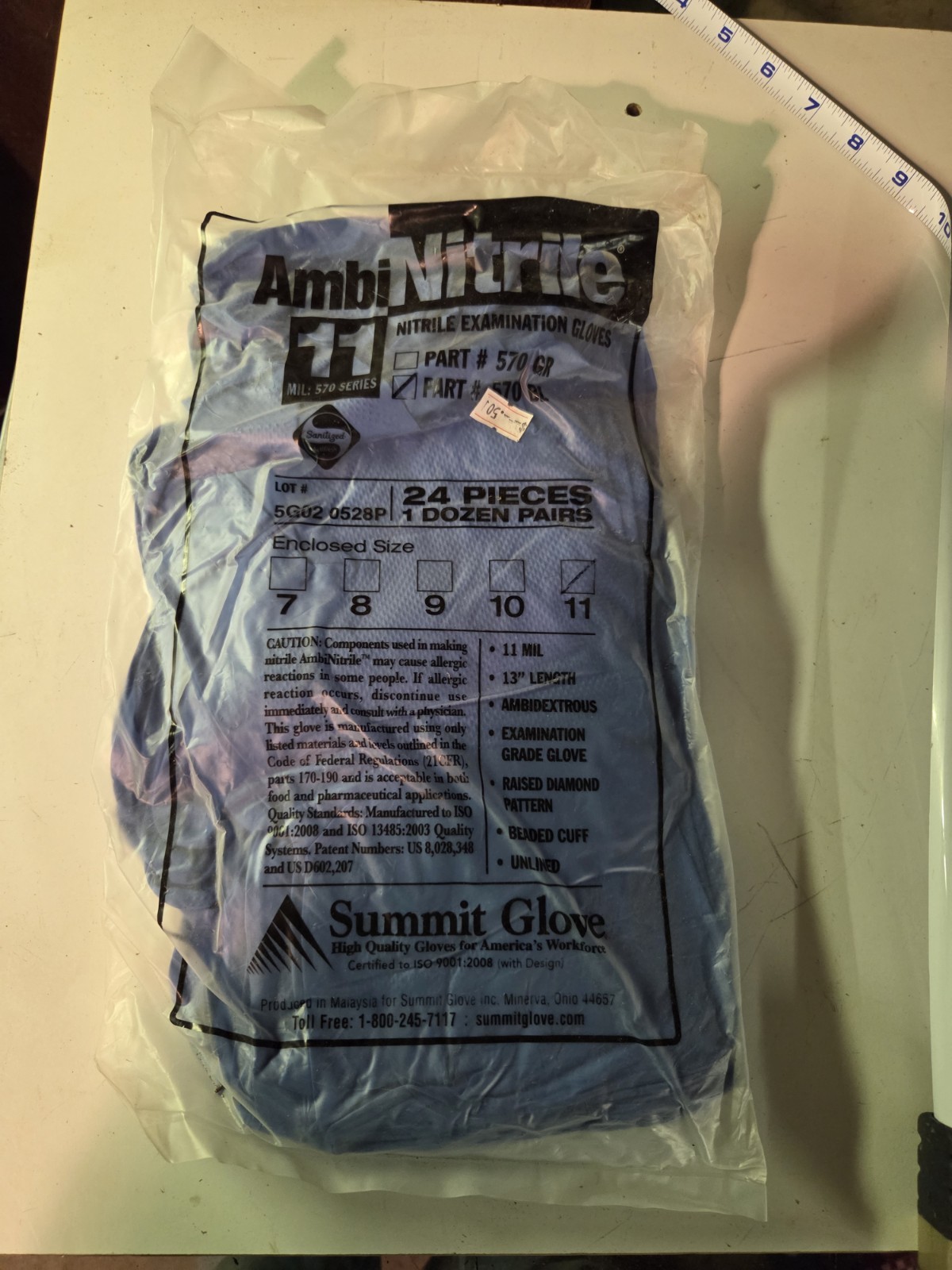 Summit Glove #570BL AmbiNitrile Nitrile Exam Gloves, Size 11 – Qty: 12 pairs