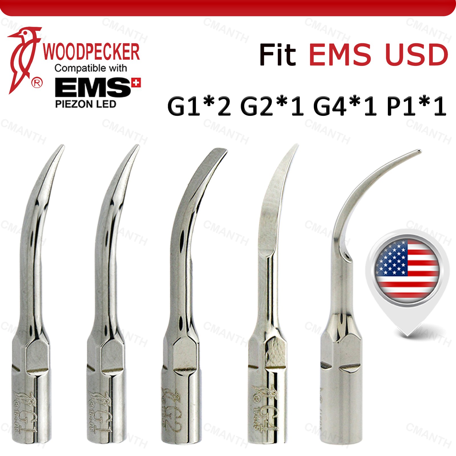 US Woodpecker Dental Scaler Tips Piezo Tips G1 G2 G4 P1 Fit EMS UDS Handpiece