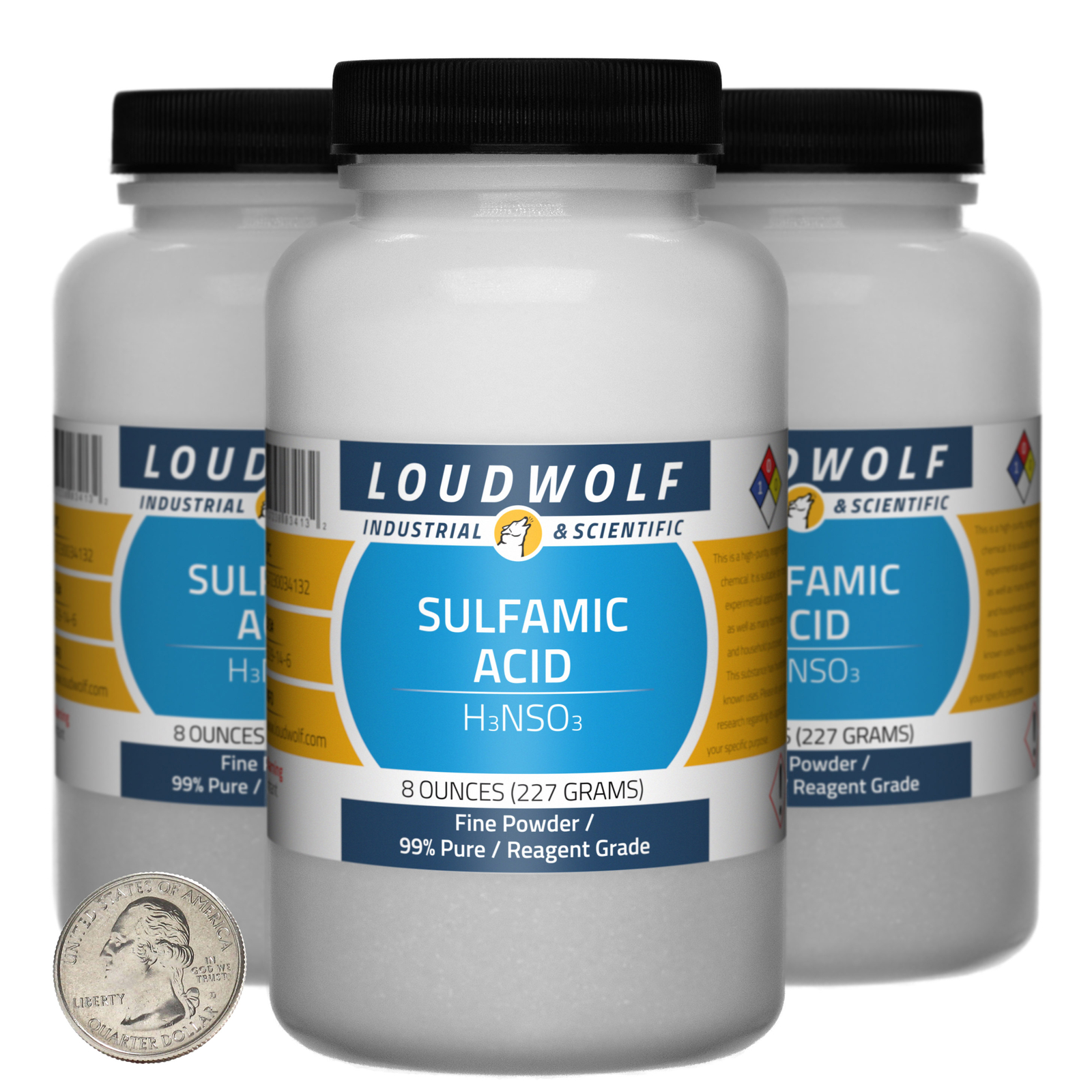 Sulfamic Acid / 1.5 Pounds / 3 Bottles / 99% Pure Reagent Grade / Fine Powder