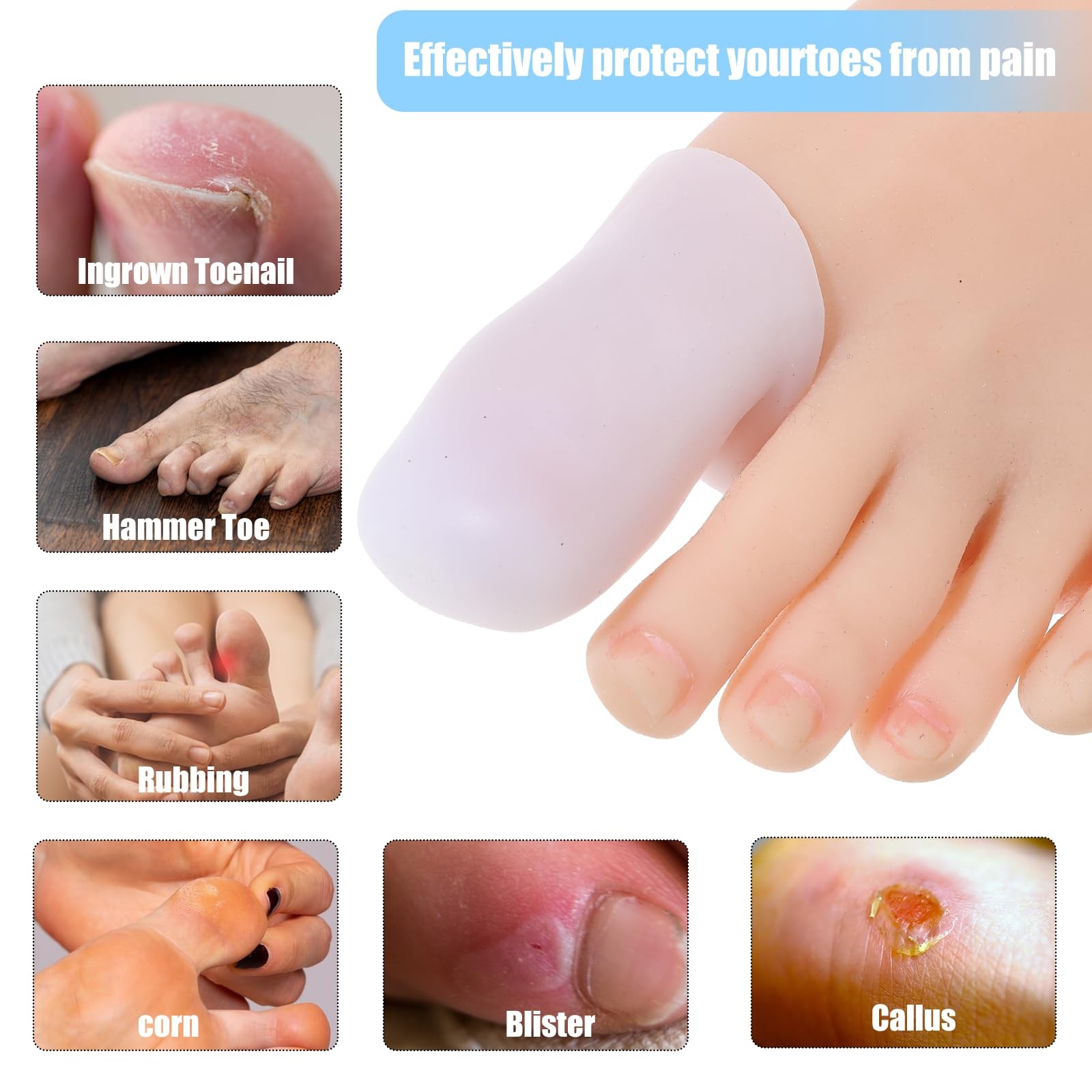 10 Pack Extra Large Silicone Toe Cap and Protector for Big Toe, Large, White