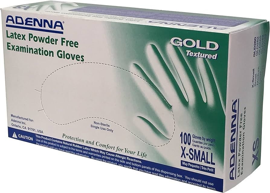 Adenna Gold Latex glove: Size X-Small, Non-Sterile, Powder-Free