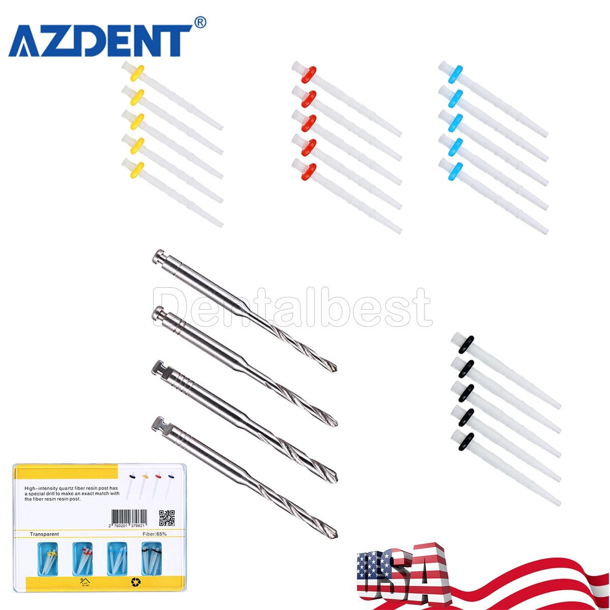 Dental AAA Fiber Posts Resin High-intensity Screw Thread Glass & 4 Drills