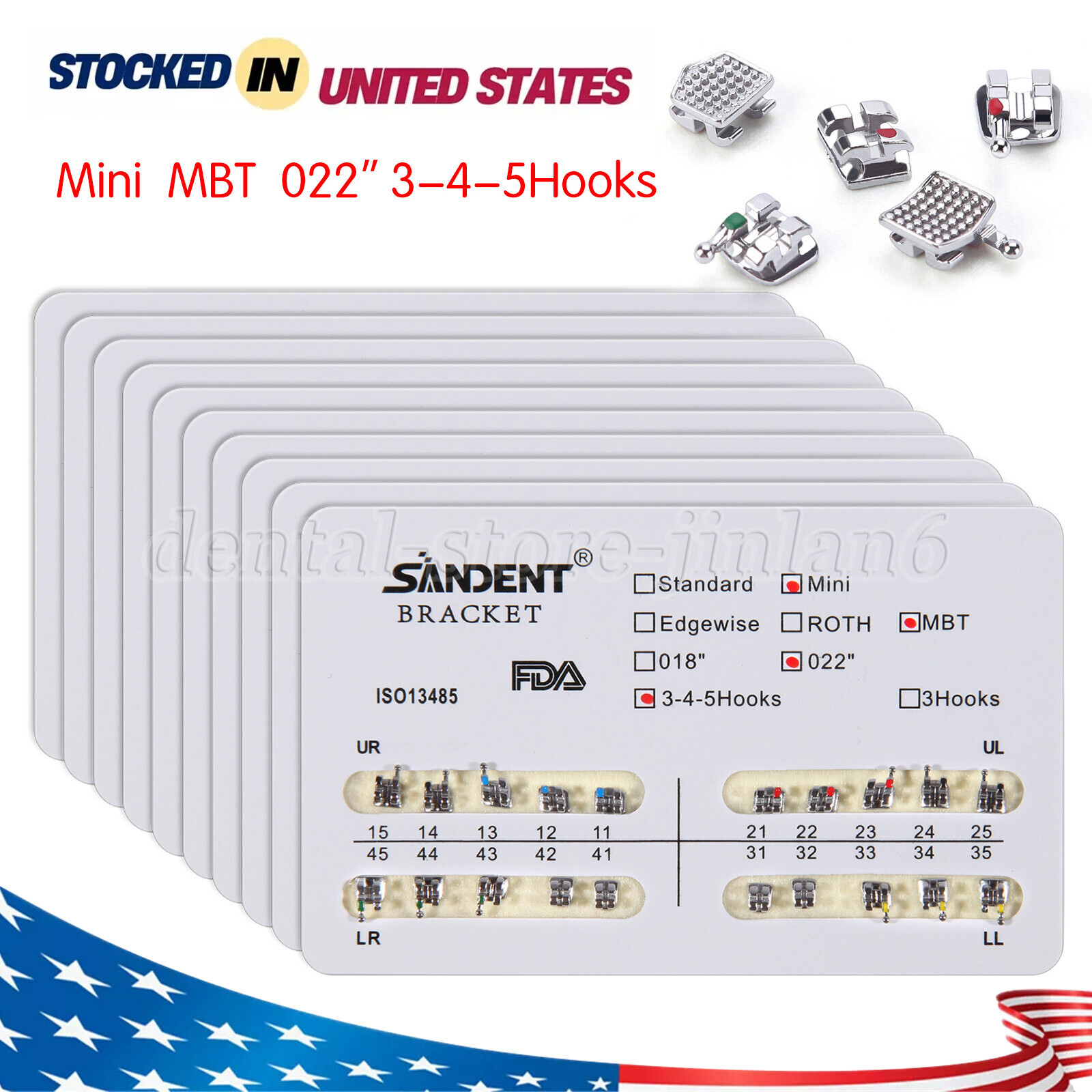 SANDENT Dental Orthodontic Brackets Braces Mini Roth .022 Hooks 3-4-5 po