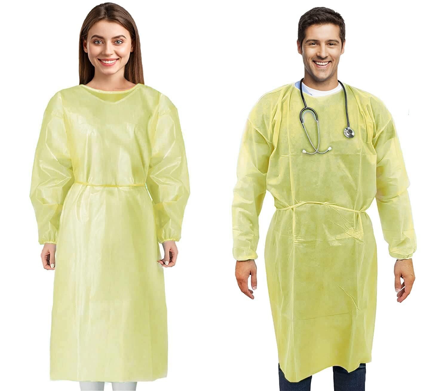 10 Pack Disposable Isolation Gowns – Yellow Level 2 SMS 40gsm Non-Woven Material