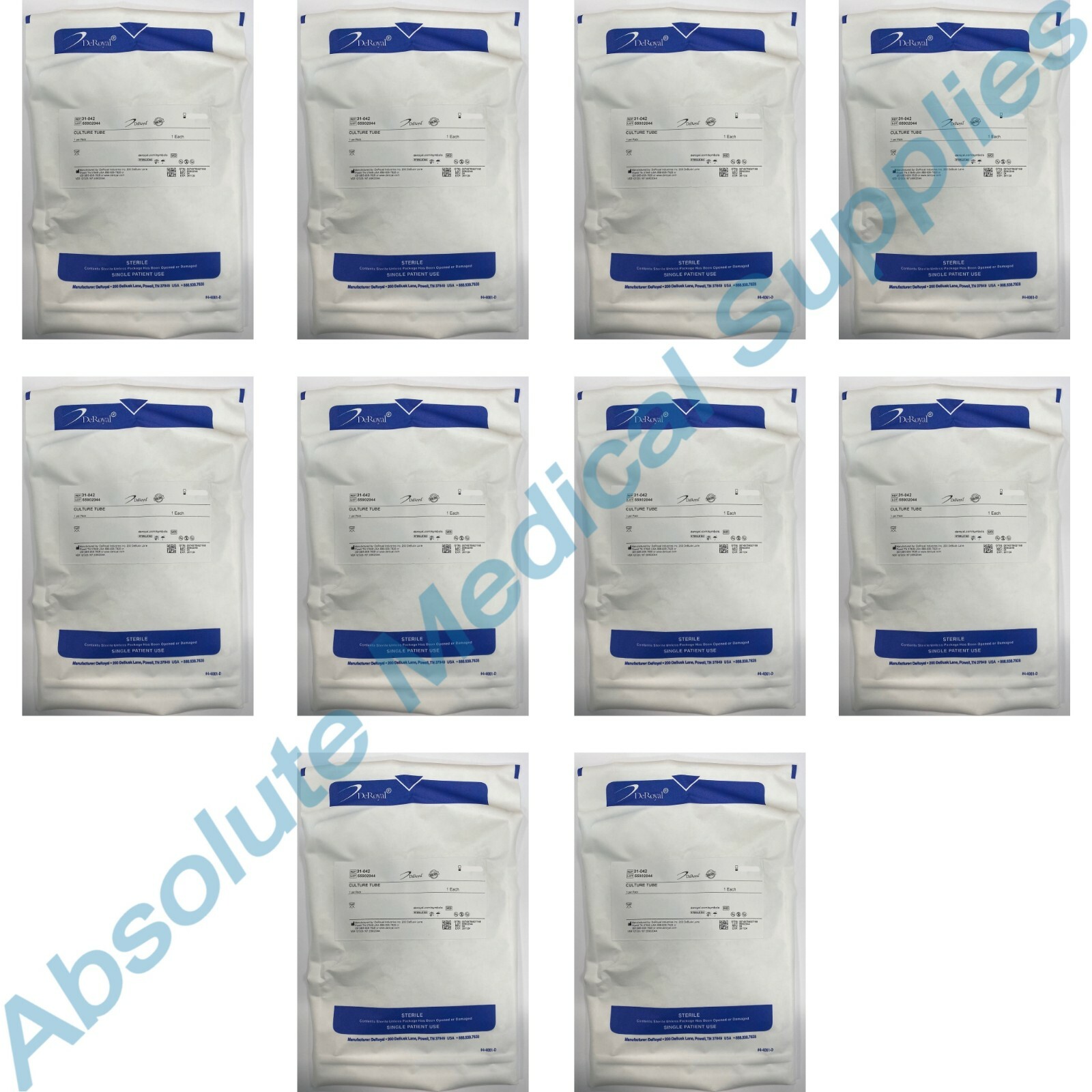*10-Pack* DeRoyal Specimen Glass Culture Tube With Cap 15mL Sterile 31-042