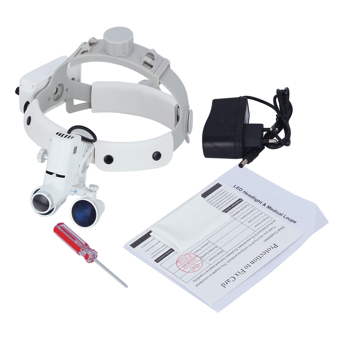 3.5X Dental Surgical Headband Medical LED Light Binocular Loupes DY-106 White