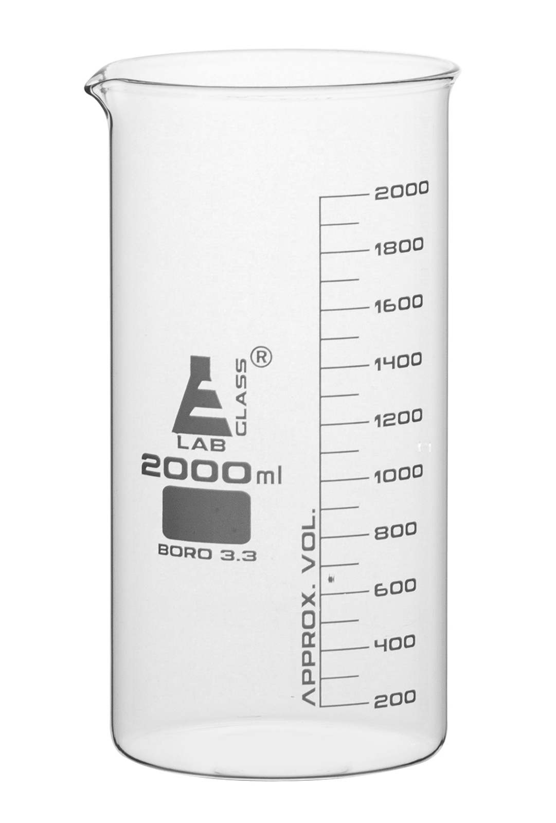 Beaker, 2000ml – Tall Form – Graduated – Borosilicate Glass – Eisco Labs