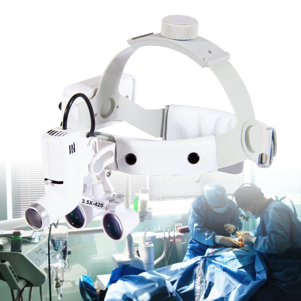 3.5X Medical Surgical Dental Binocular Loupes Headband Magnifier + LED Headlight