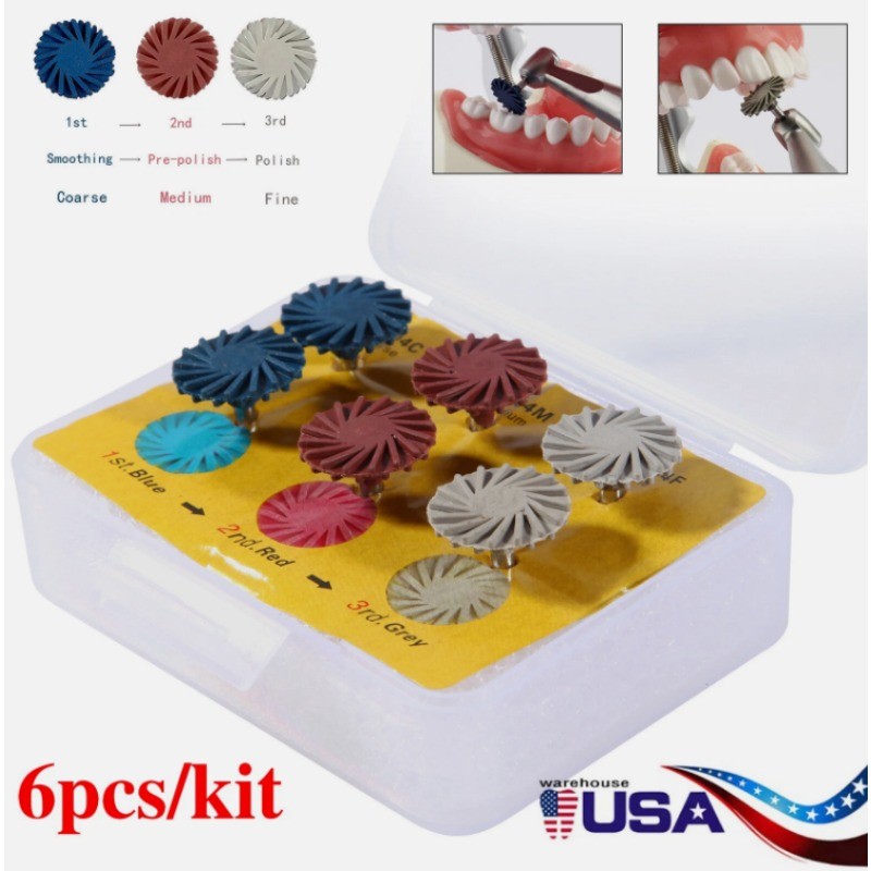 6pcs/box Dental Composite Polishing Diamond System RA Disc 14mm Wheel Kit IN US