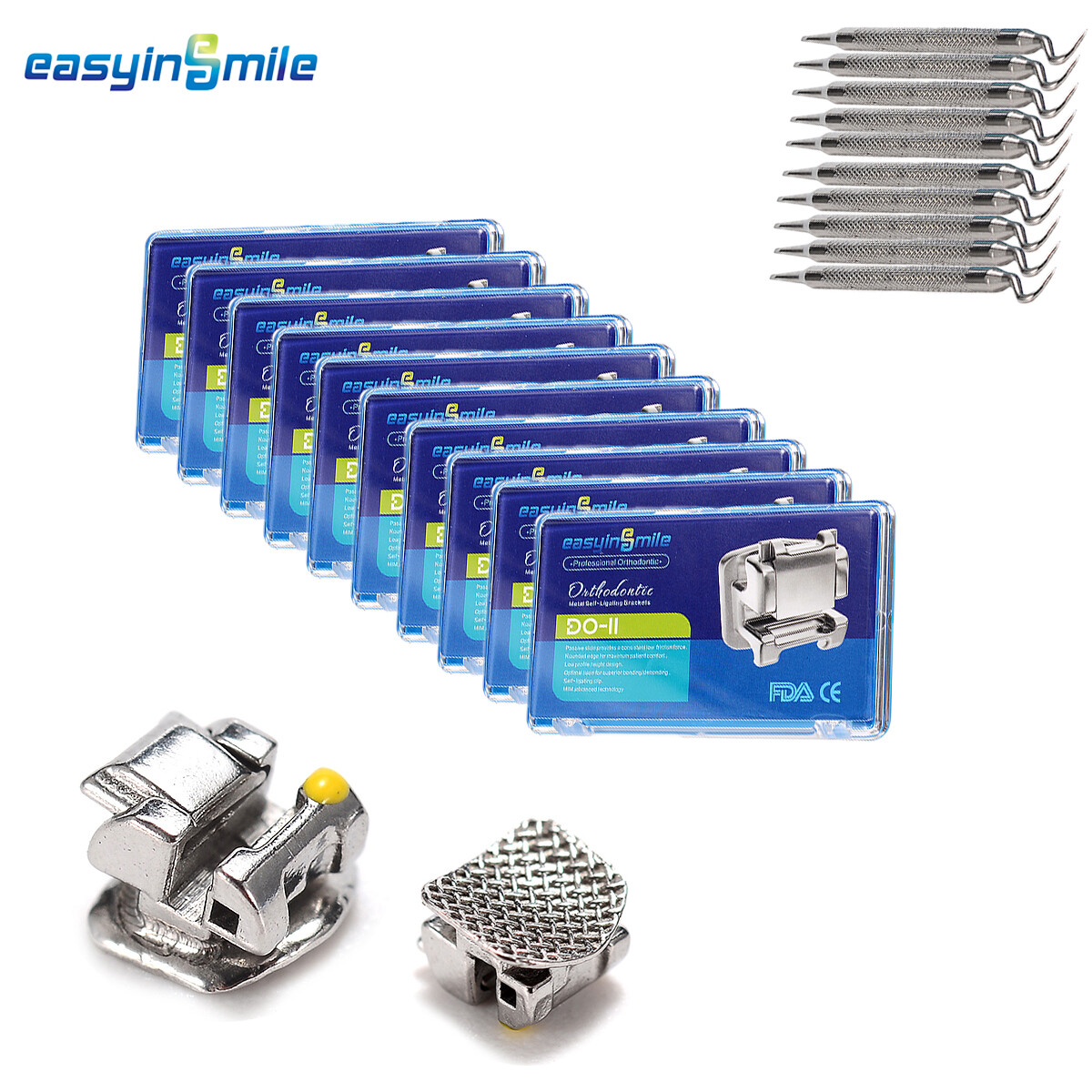 EASYINSMILE Orthodontic Self-ligating Bracket MBT 022 345 w/hook 10x Metal Brace