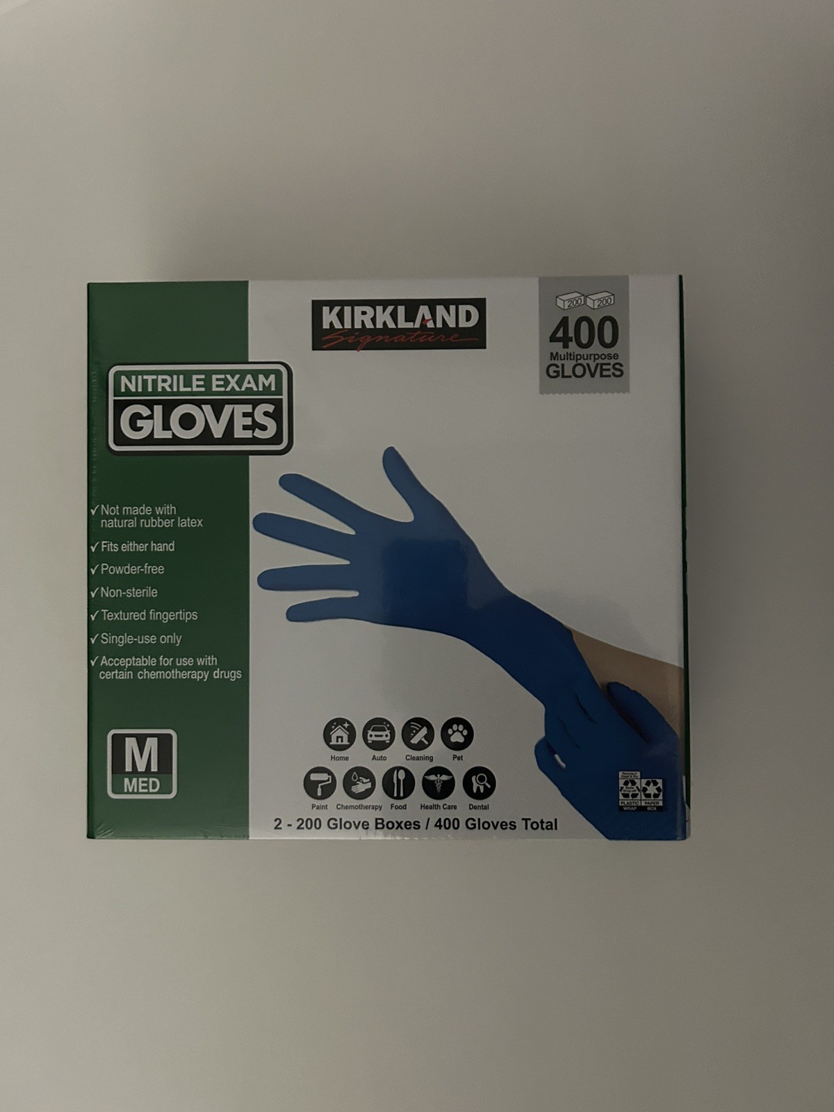 Kirkland Signature Nitrile Exam Gloves, Medium – 400 Count