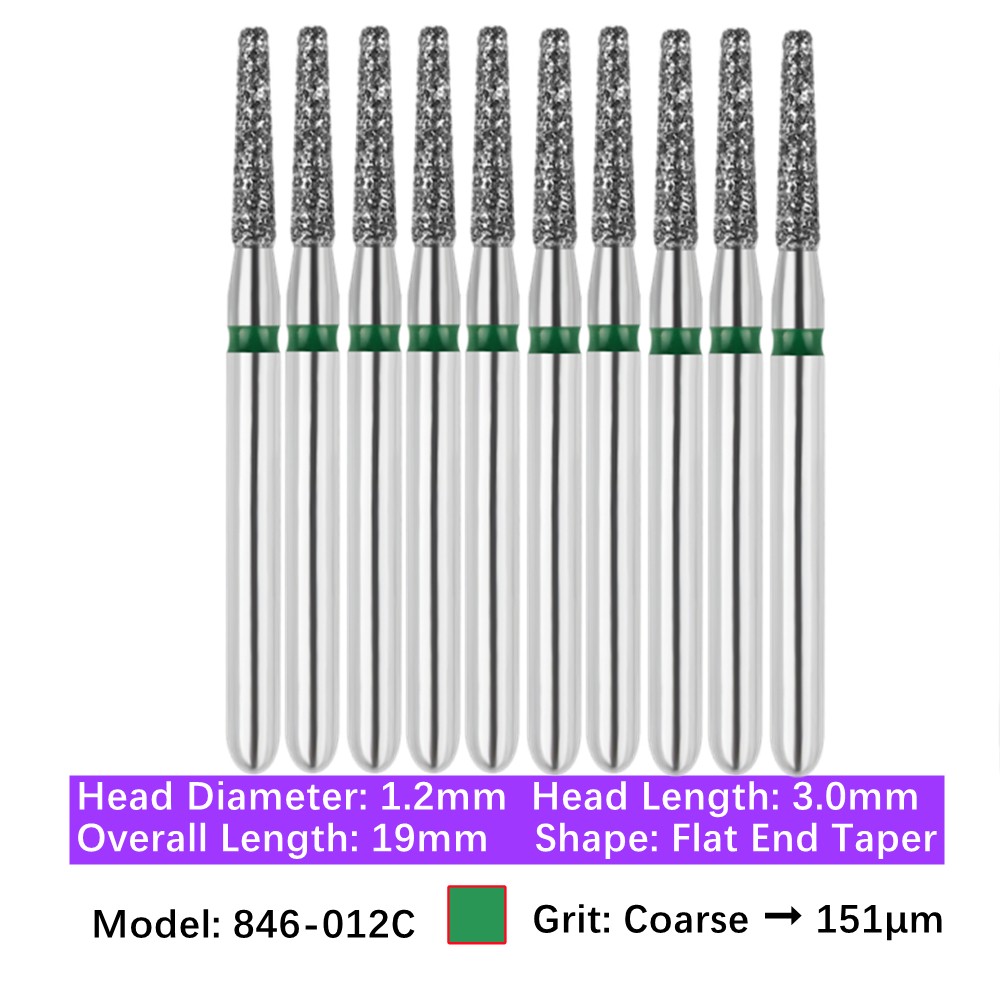10/pk Vakker Dental Flat End Taper FG Diamond Burs 846-012C Coarse Grit