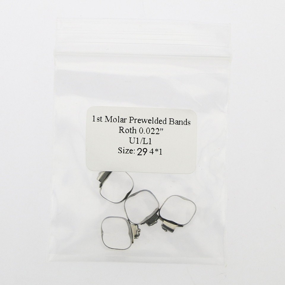Dental 1st Molar Bands Roth 022 Plain Band Buccal Tube U1L1 Lingual Cleats 29-43