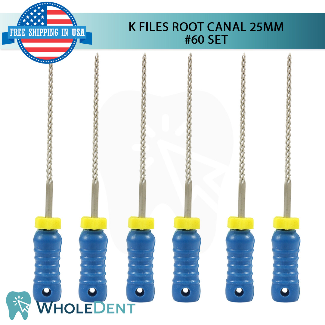 K Files Root Canal 25mm Hand Endodontic Dental Hedstrom 6pcs Pack Reamers #60