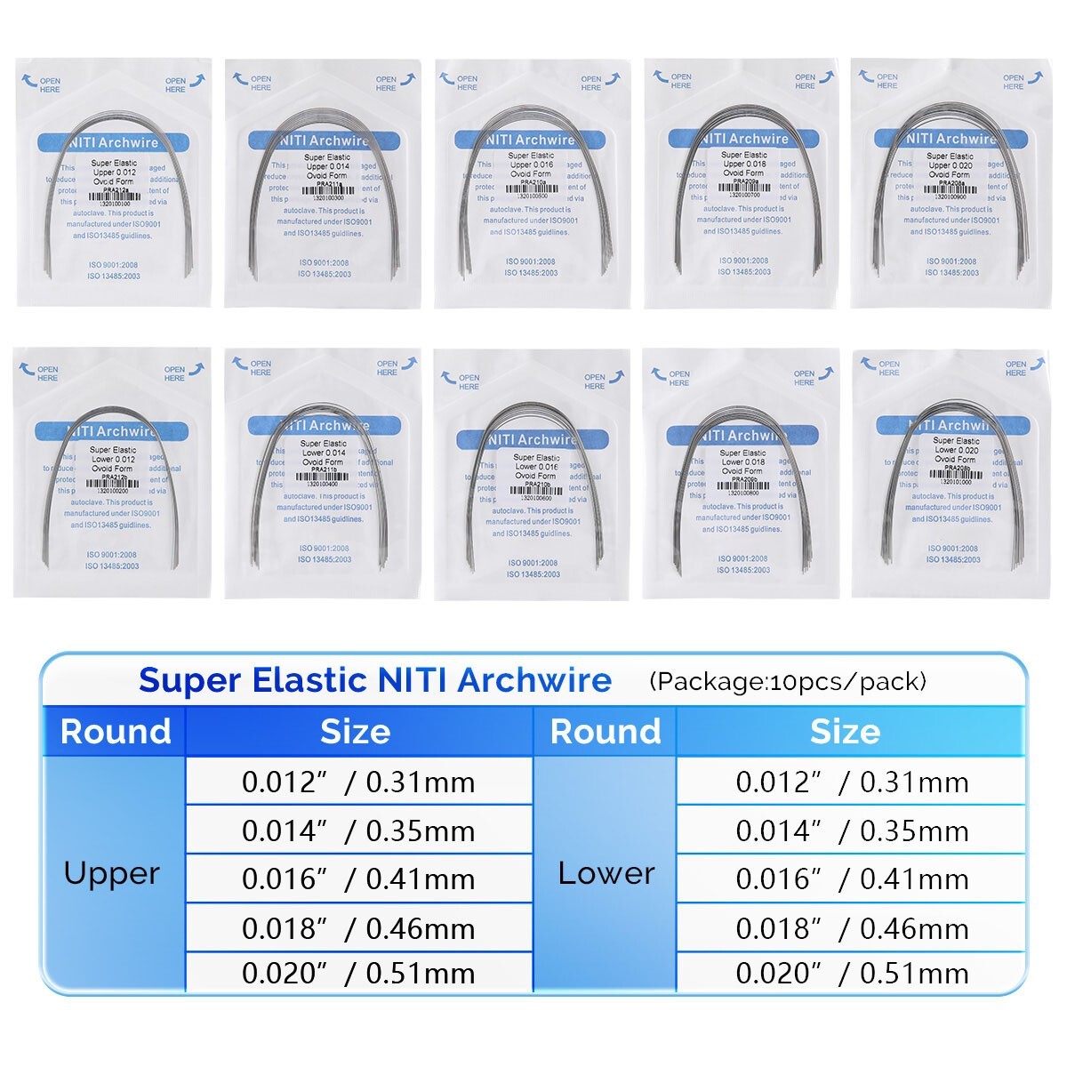 AZDENT Dental Ortho Arch Wires Heat Thermal Activated Niti Natural /Ovoid Round