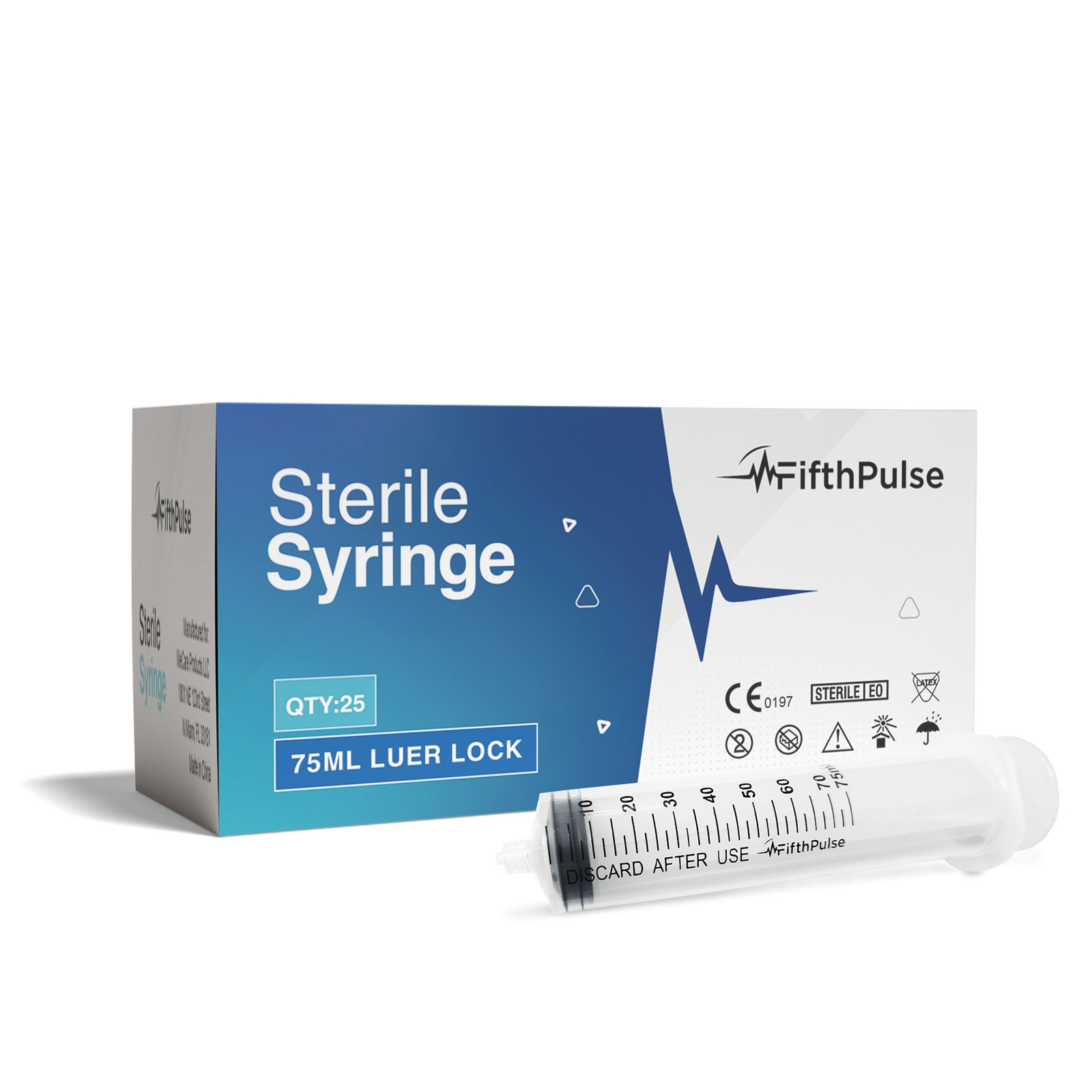 FifthPulse 75mL Syringe Luer Lock (NO Needle) – Dispensing, Sterile – 25-Pack