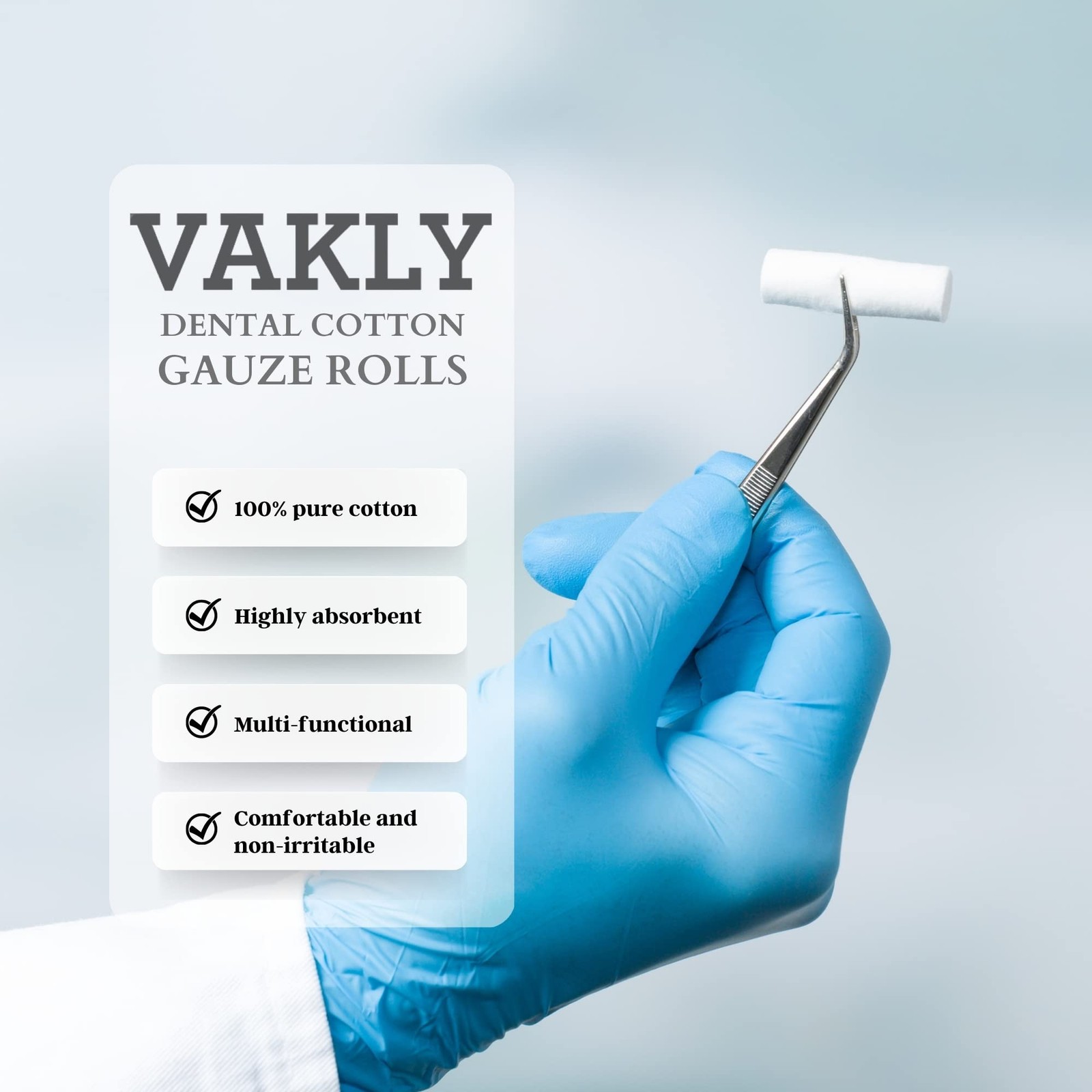 Vakly Dental Cotton Rolls #2 Medium 1.5 in (100 100 Count (Pack of 1), White