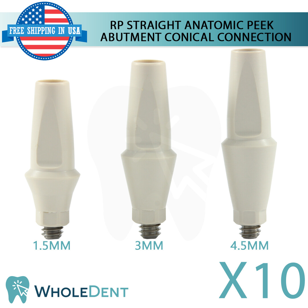 10x Dental Anatomic Temporary Peek Prosthetic RP Conical Connection Hex 2.65mm