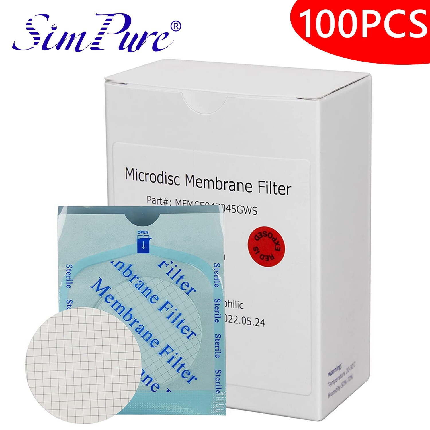 Sterile MCE Membrane Filters w/ Absorbent Pads Black Grid 47mm, 0.45um,1000PCS