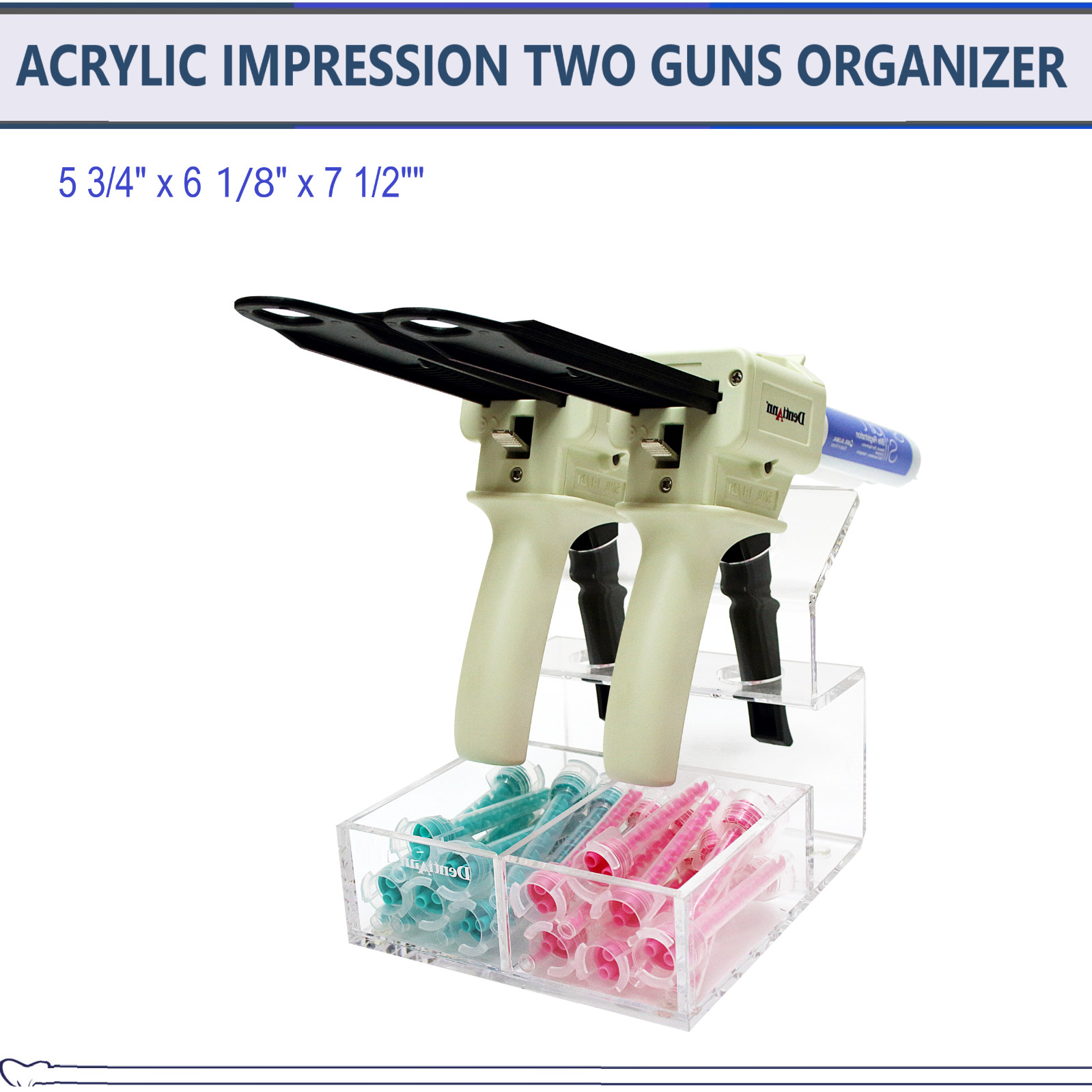 Dental Acrylic VPS Impression Gun Holder Mix Tips Organizer, Holds 2 Dental Guns