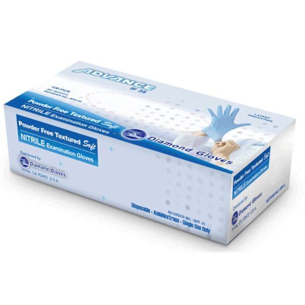 Advance IF35 Diamond Nitrile Exam gloves: Large, 100/Bx. Blue, Non-Sterile