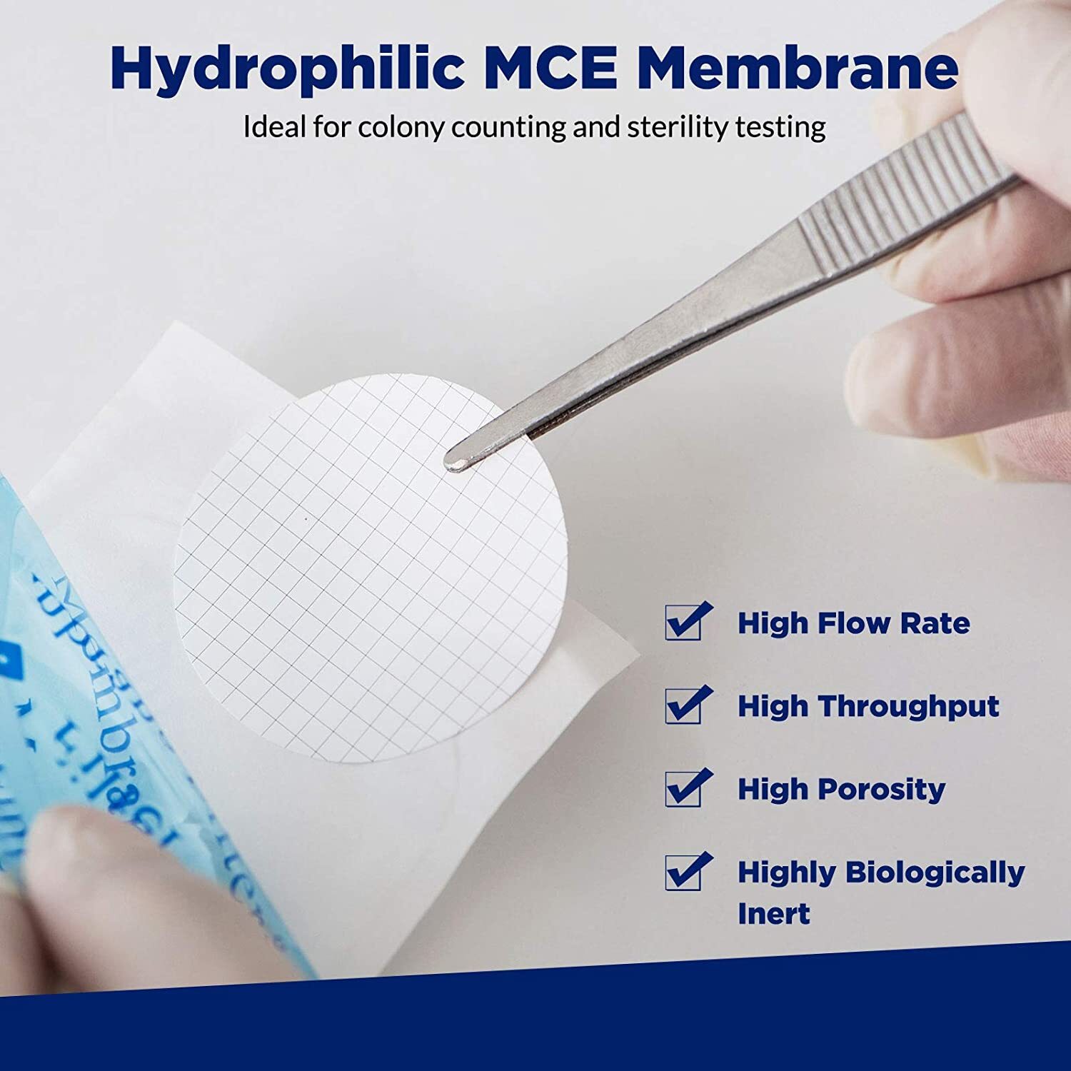 Lab MCE Membrane Filter Discs,Mixed Cellulose Esters 0.45um,47mm Sterile,Gridded