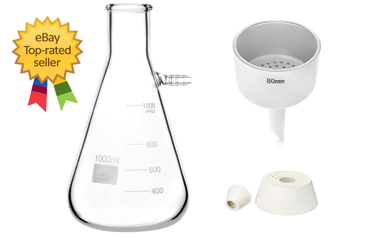 1000ML Buchner Funnel Kit Filter Flask Set 1L Vacuum Flask 80Mm Funnel