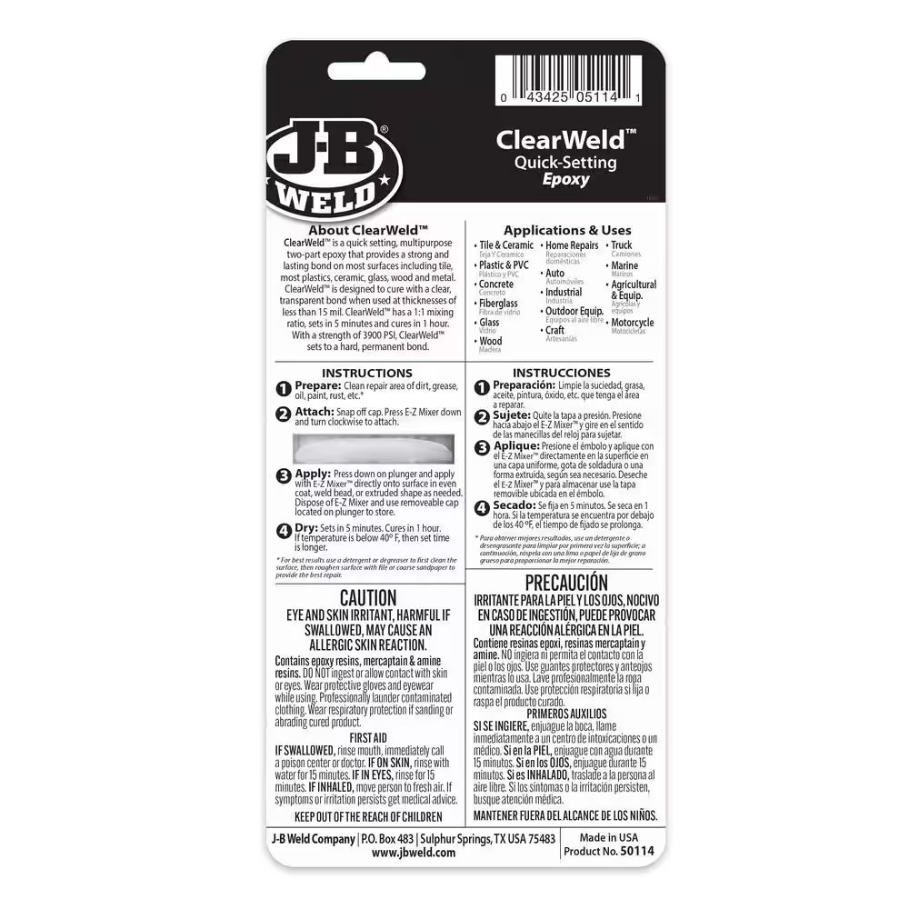 JB Weld 50114H ClearWeld Quick Setting Epoxy, Clear 0.47 oz