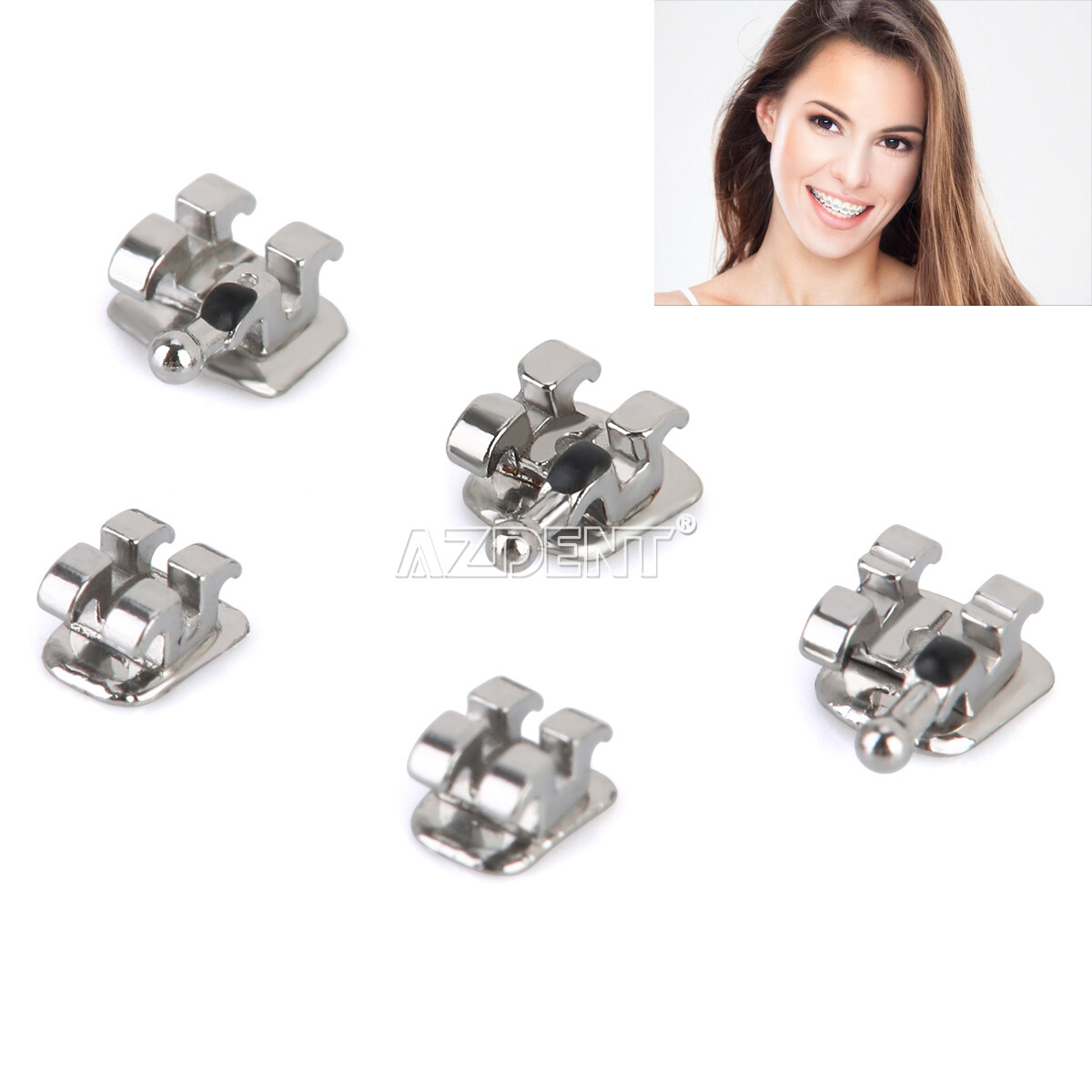 AZDENT Dental Orthodontic Brackets Mini Roth/MBT 022 Hooks 345/10Size Arch Wires