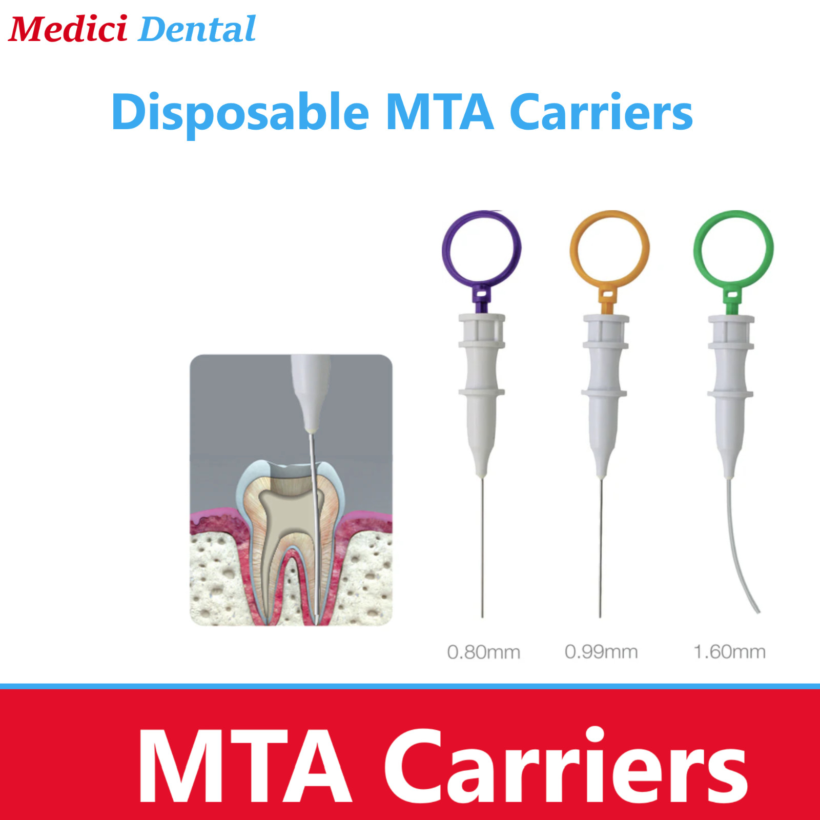 Dental Endo Apex Delivery Disposable MTA Carrier 0.80 mm, 0.99 mm, 1.60 mm, 10Bx