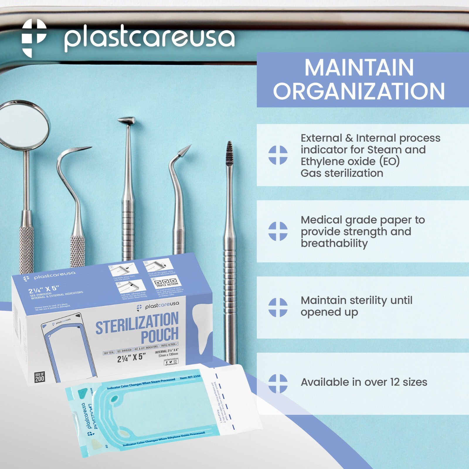 2 X Self-Sealing Sterilization Pouch, 2.25″ x 4″, Paper/Blue Film (Box of 400)