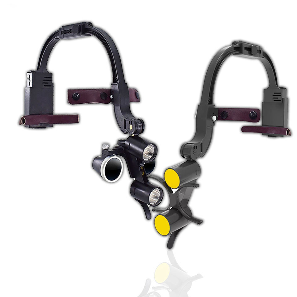 Dual LED Dental 5W Headband Head Light with 3.5X Binocular Loupes 2 Batteries