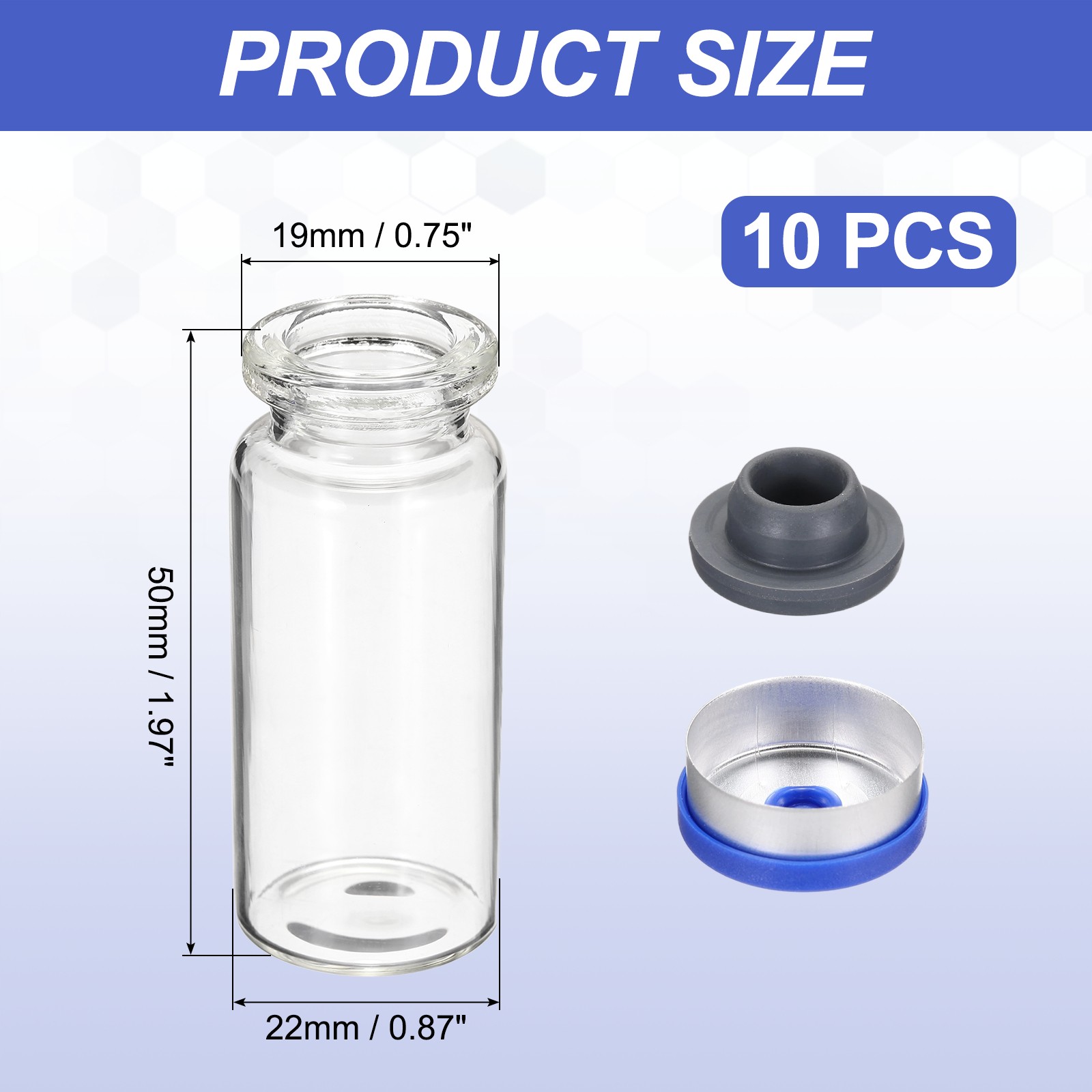 10 Pack 10ml Lab Empty Vials for Injection, Transparent and Blue